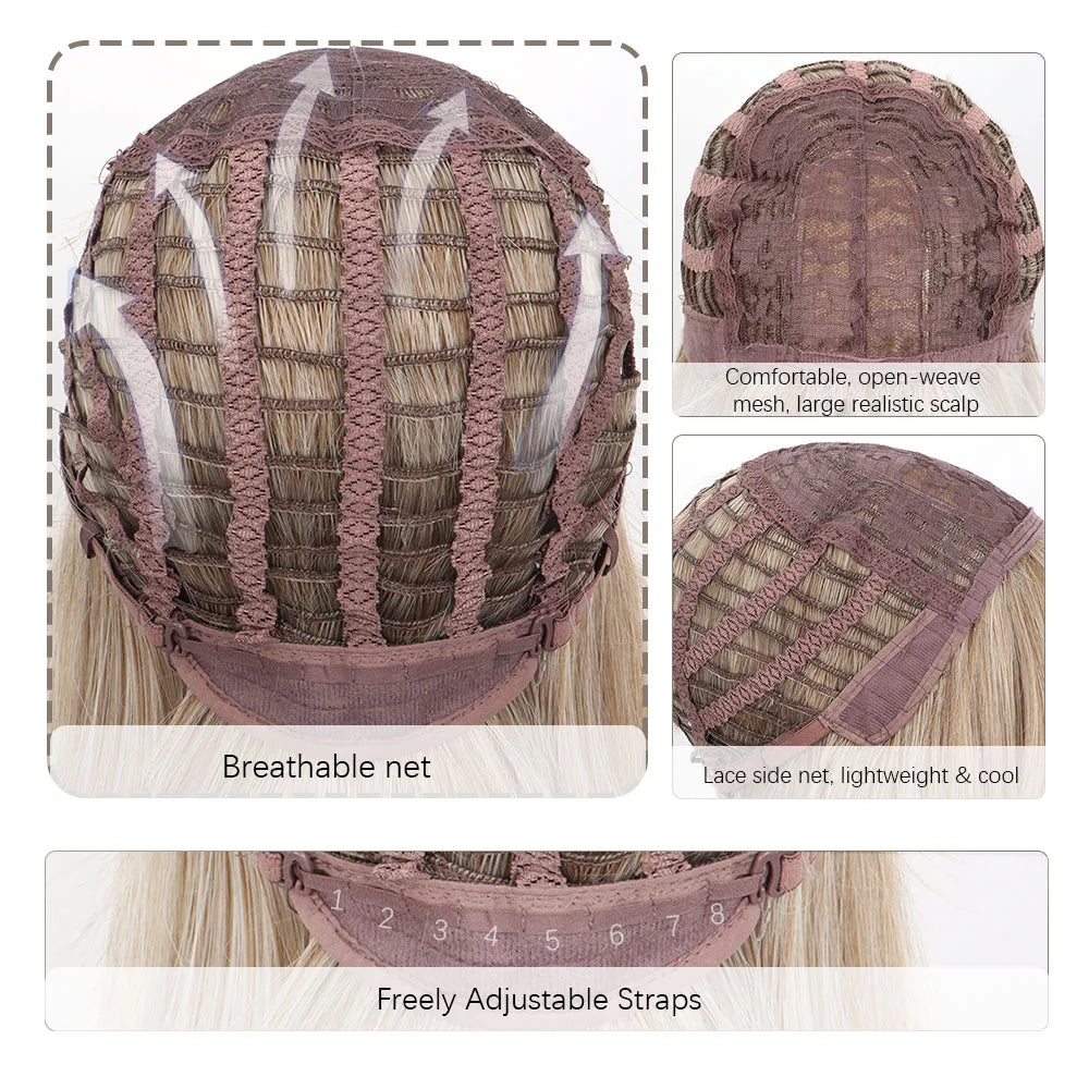 Short Straight Bob Wig with Curtain Bangs - 5