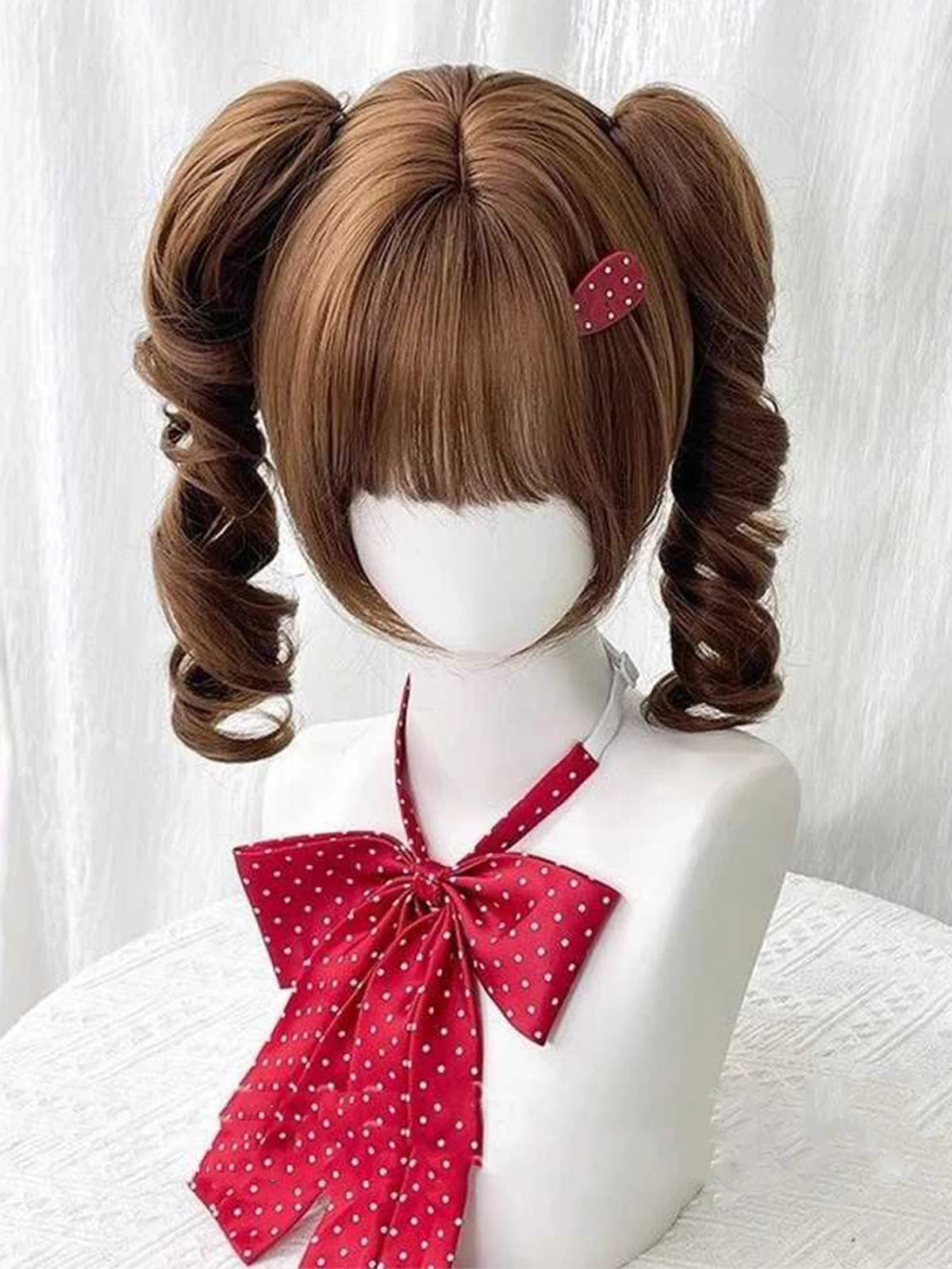 Wavy Brown Cosplay Wig with Curly Pigtails for Costume Parties