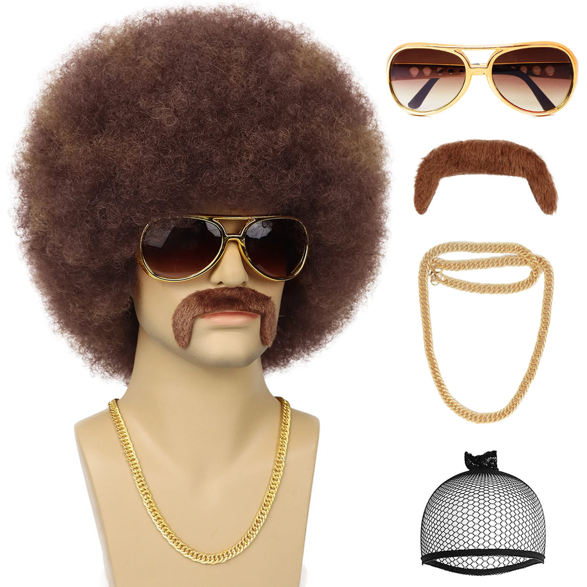 Short Curly Afro Disco Costume Wig for Men Party and Halloween Fun