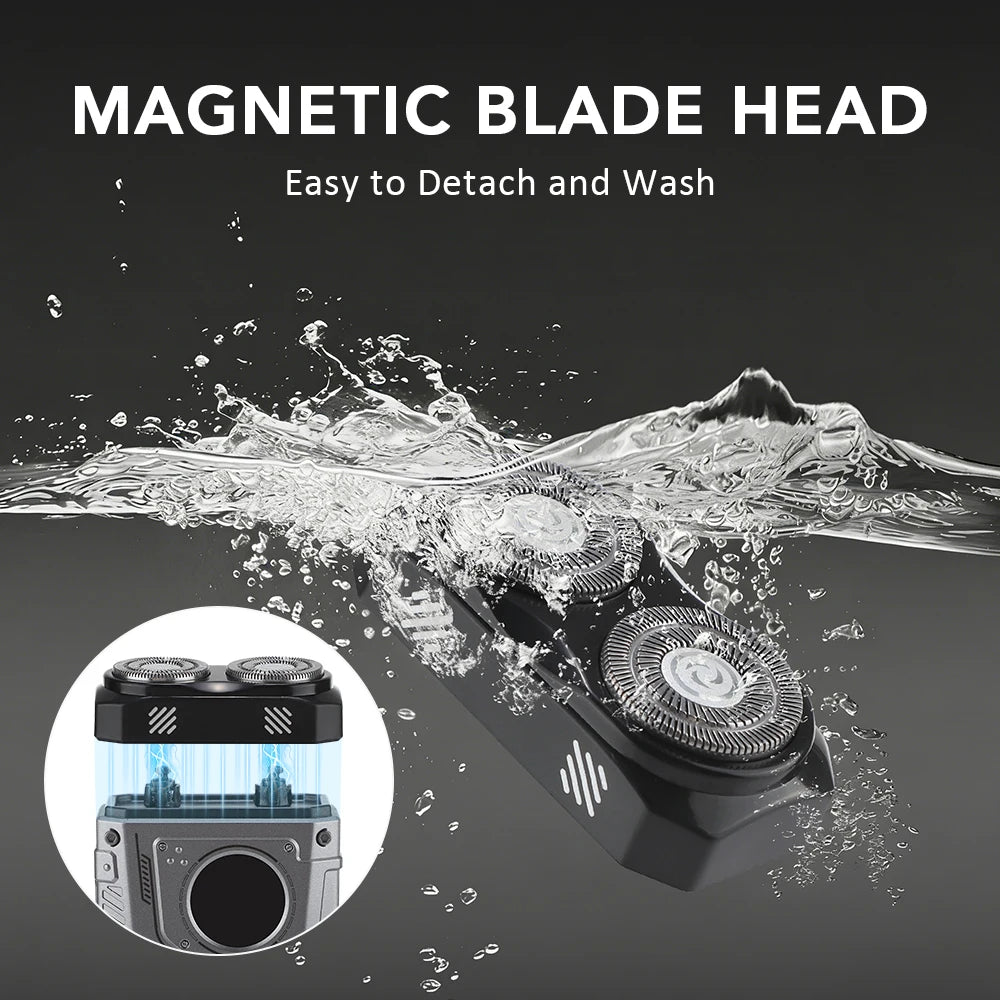 Portable Dual-Head Electric Shaver for Men with LED Battery Display