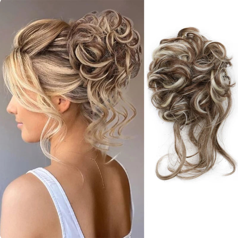 Messy Curly Hair Bun Extension with Elastic Rubber Band - 15