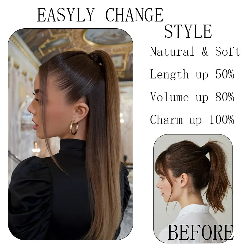 Long Straight Wrap-Around Ponytail Extension for Instant Volume