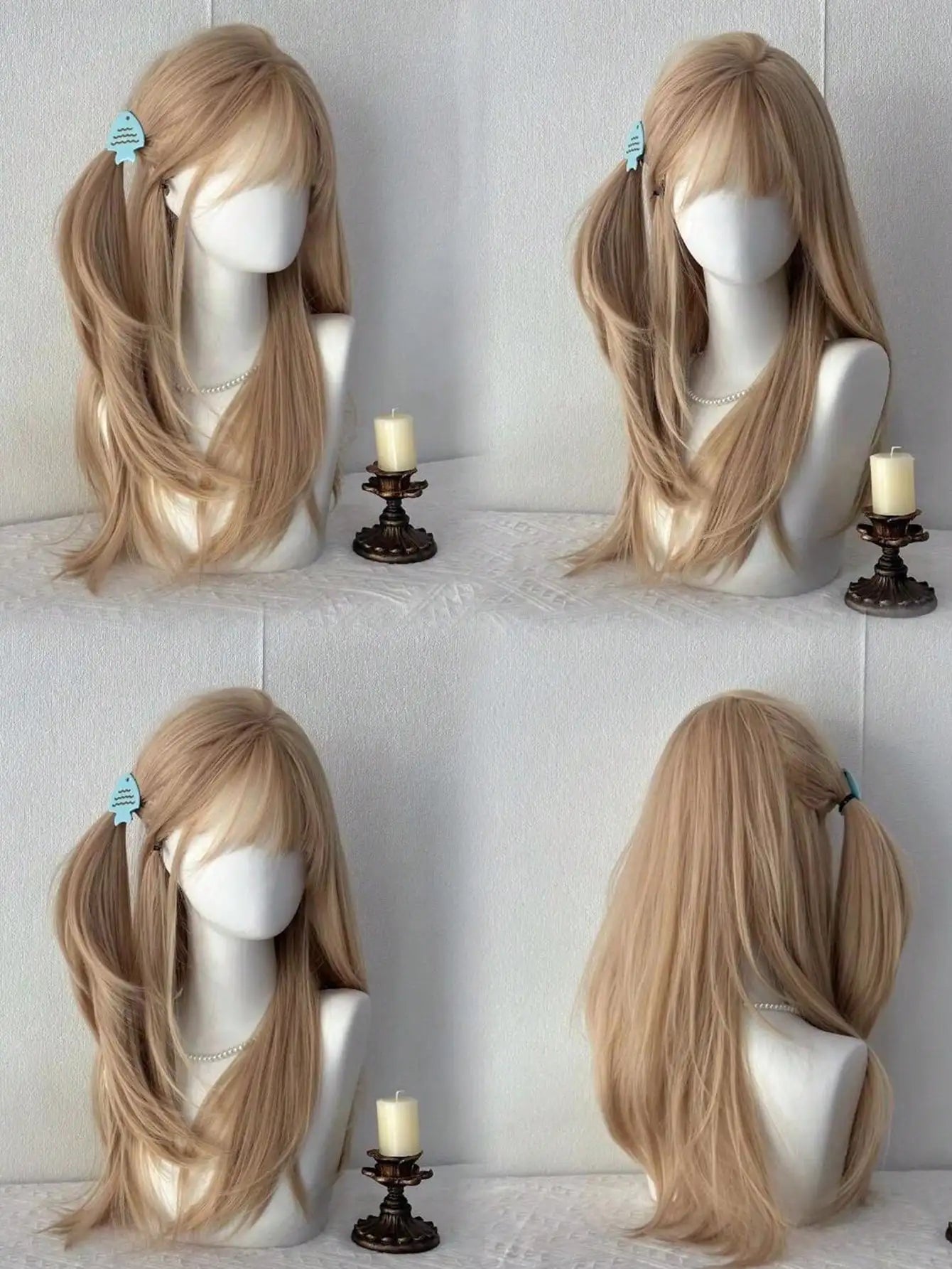 Long Straight Blonde Layered Wig with Bangs - 14