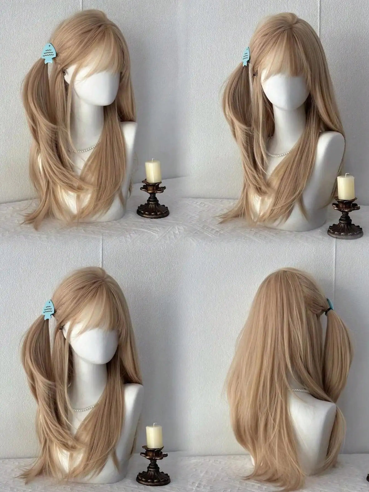 Long Straight Blonde Layered Wig with Bangs