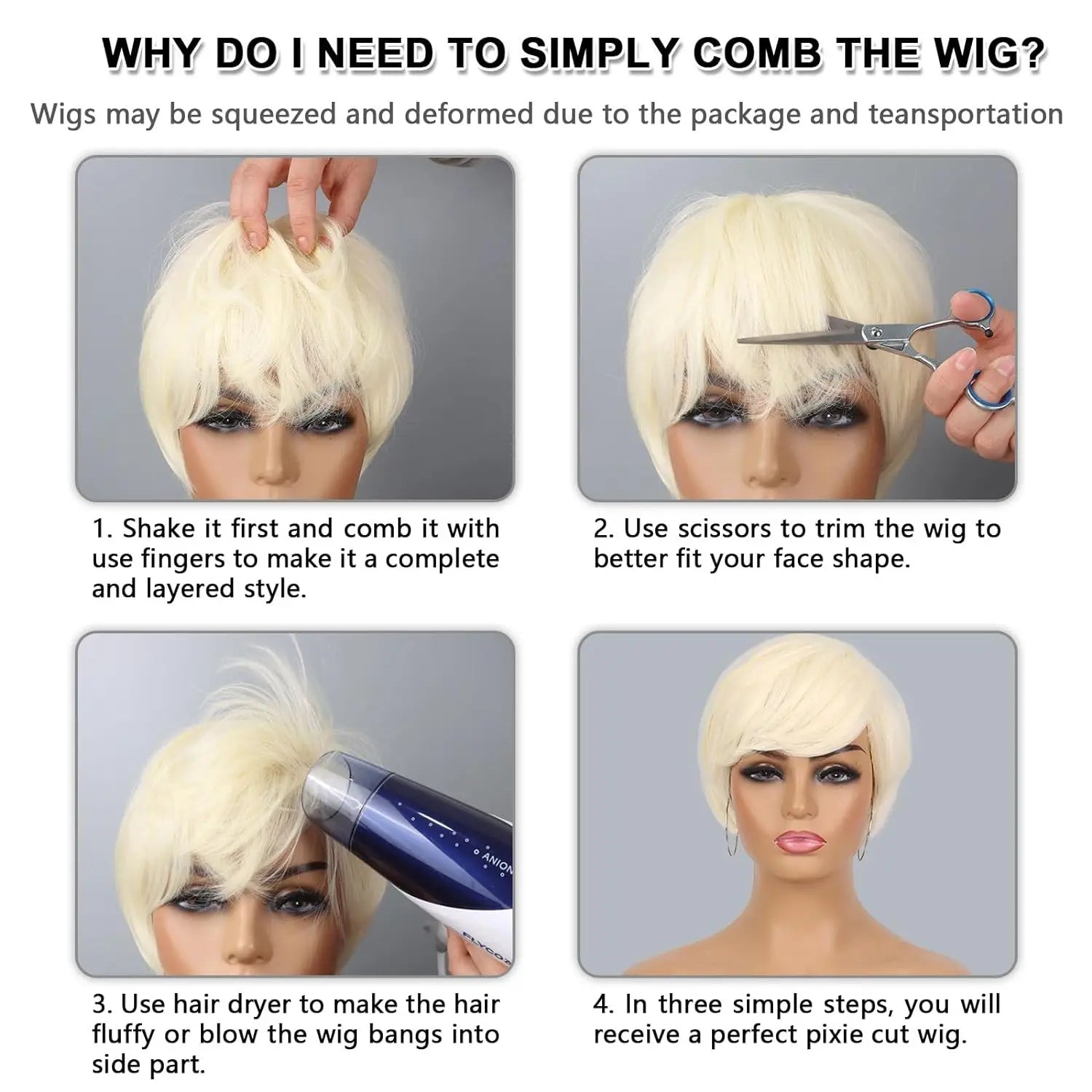 Short Blonde Pixie Cut Wig with Bangs for Daily Wear - 4