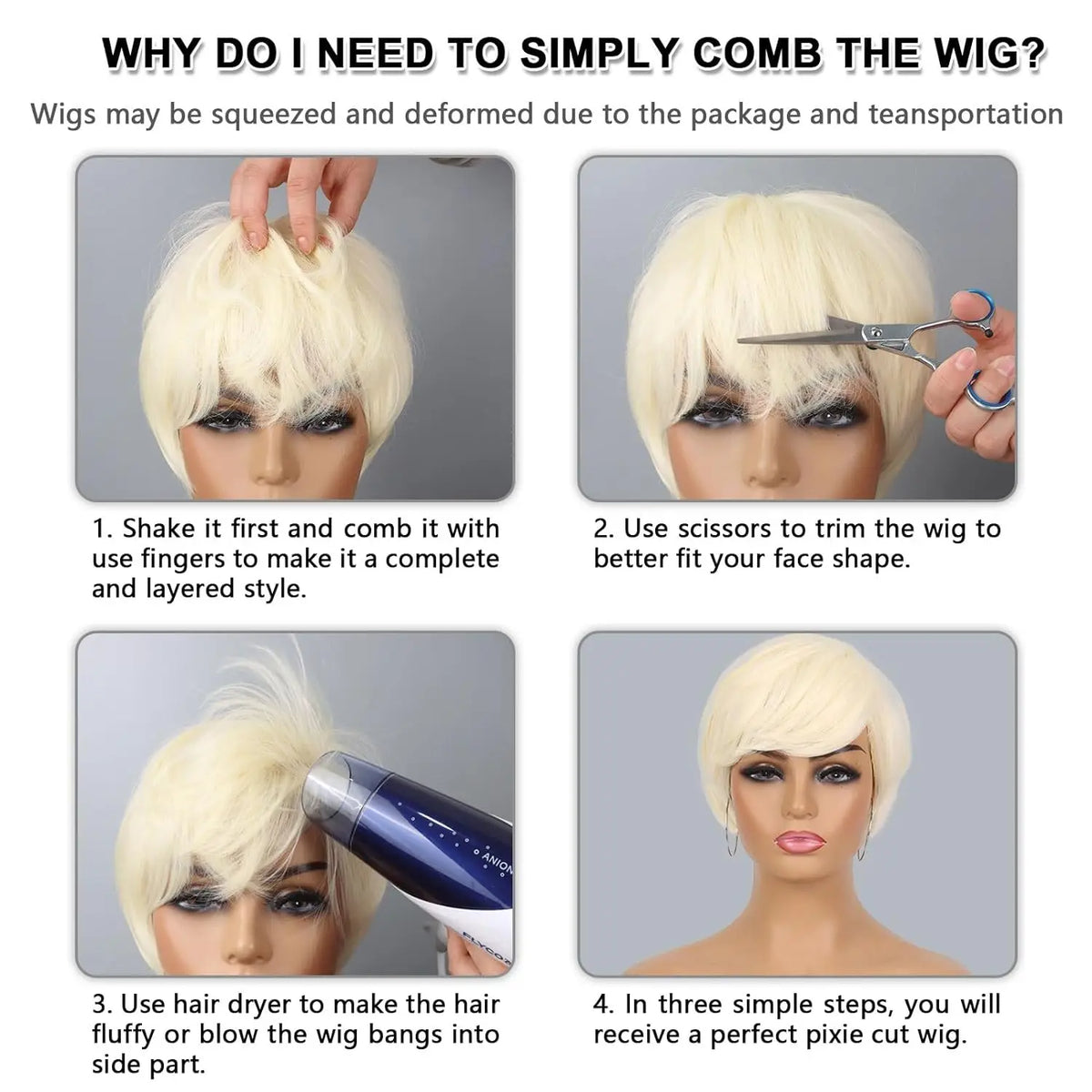 Short Blonde Pixie Cut Wig with Bangs for Daily Wear