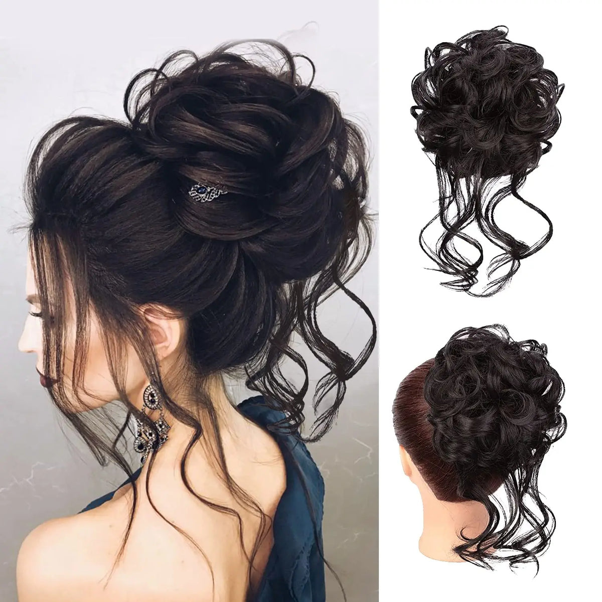 Messy Wavy Hair Bun Scrunchie for Quick Updo Hairstyles