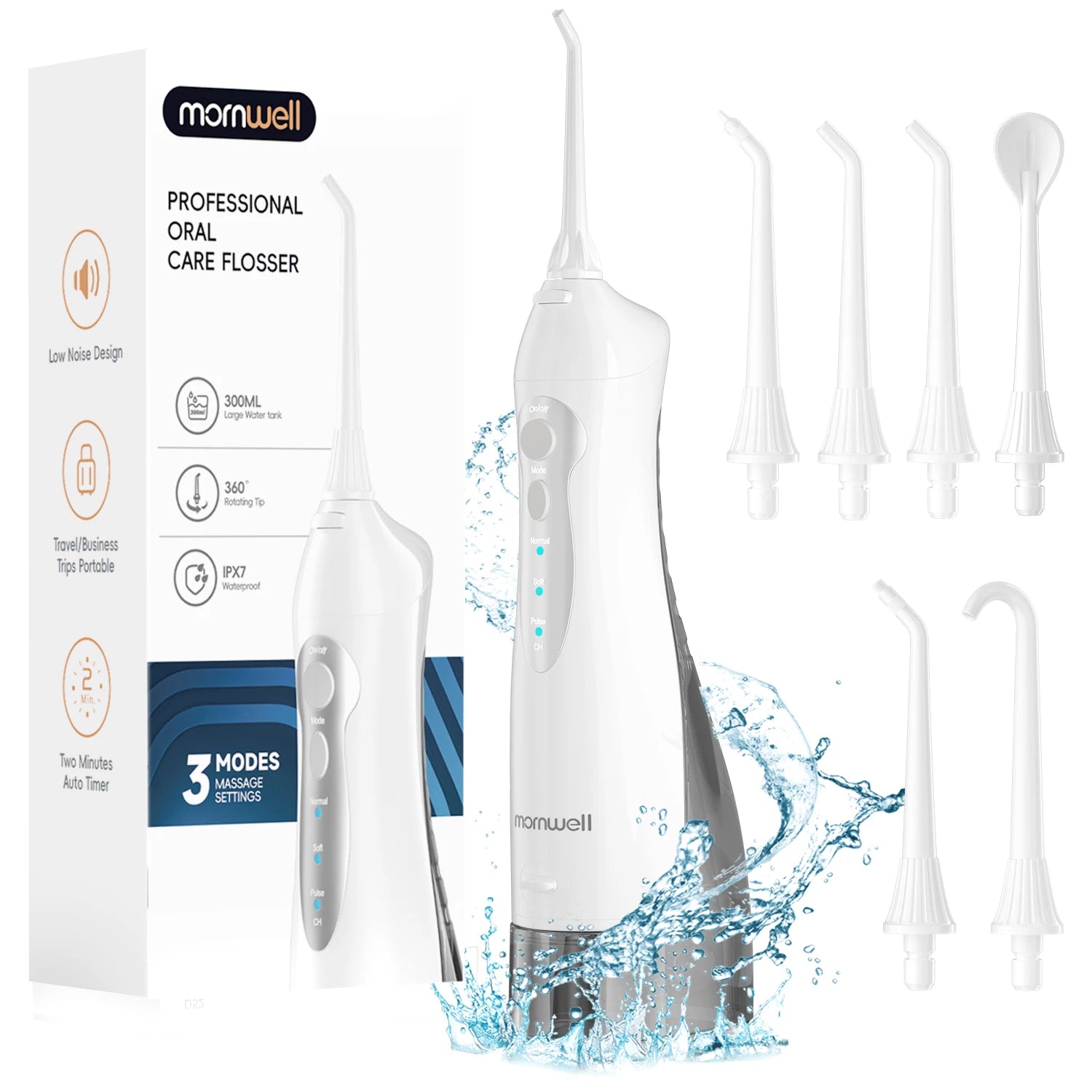 Portable Cordless Water Flosser with 6 Tips and 3 Modes for Teeth Cleaning - 1