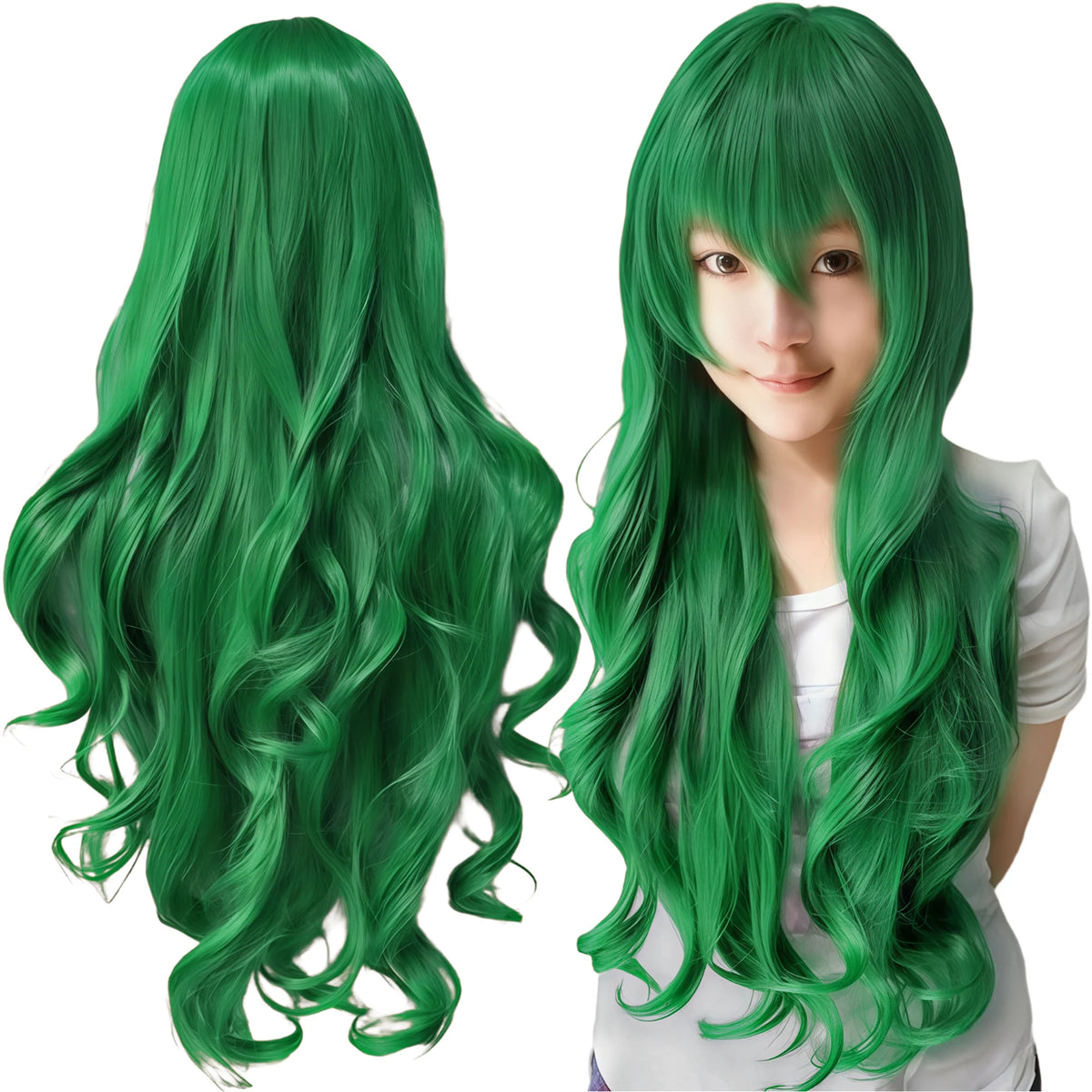 Bright Green Curly Long Cosplay Wig for Anime Costumes and Halloween