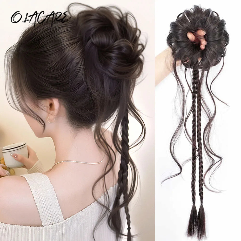 Messy Curly Hair Bun with Braids for Women and Girls - 1