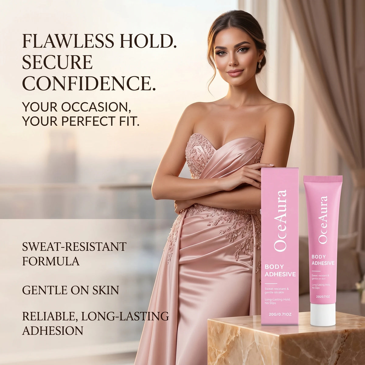 Body Adhesive for Clothing and Skin for Secure All-Day Fashion Hold