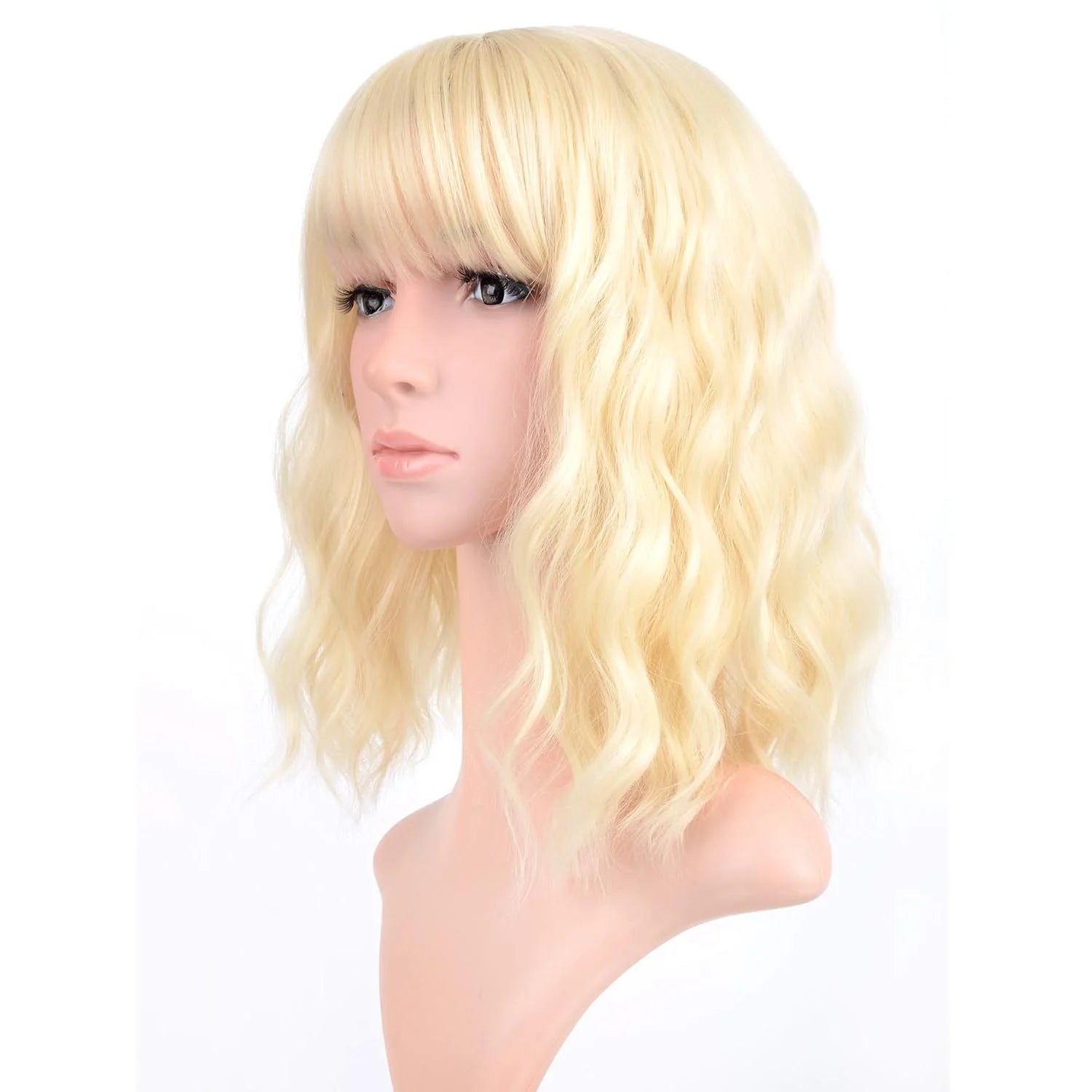 Short Wavy Bob Wig with Bangs for Daily Wear - 17