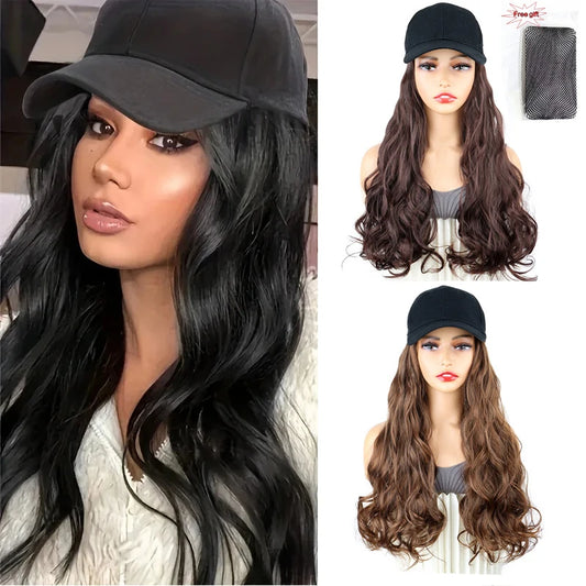 Long Curly Hair Wig with Integrated Baseball Cap for Easy Styling