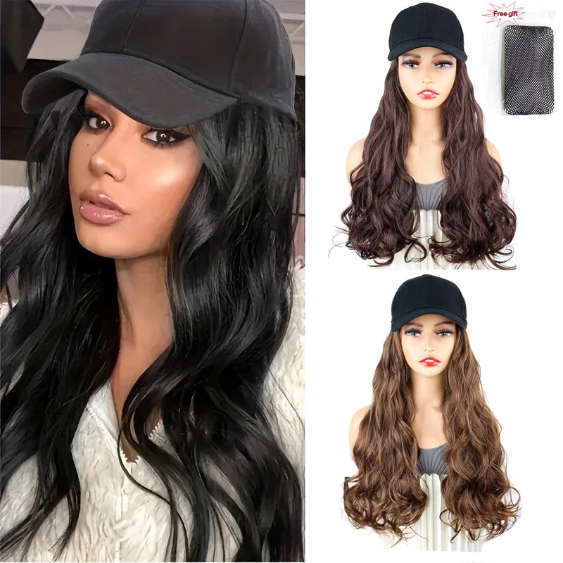 Long Curly Hair Wig with Integrated Baseball Cap for Easy Styling - 7