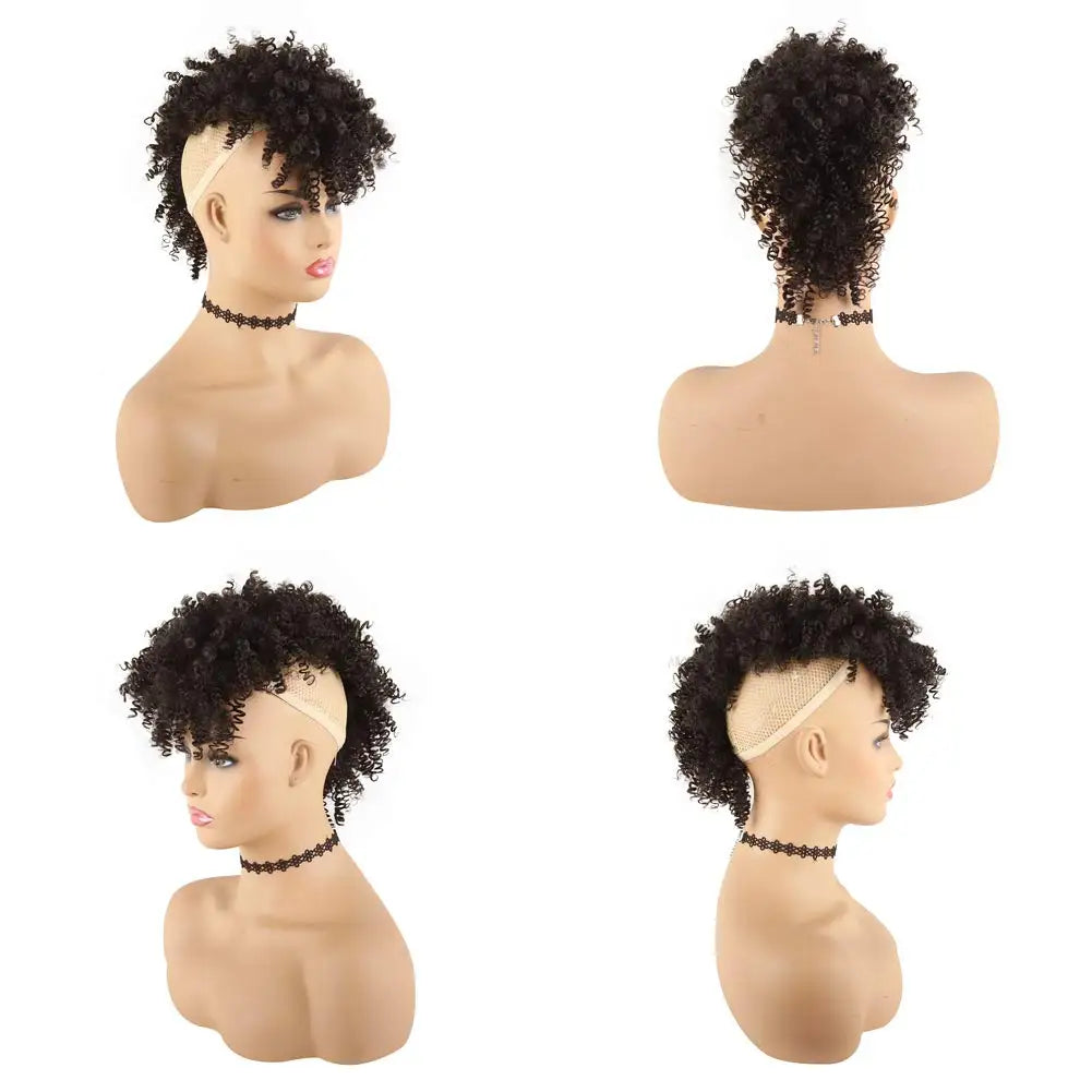 Curly Afro Mohawk Ponytail with Bangs Clip-In - 10
