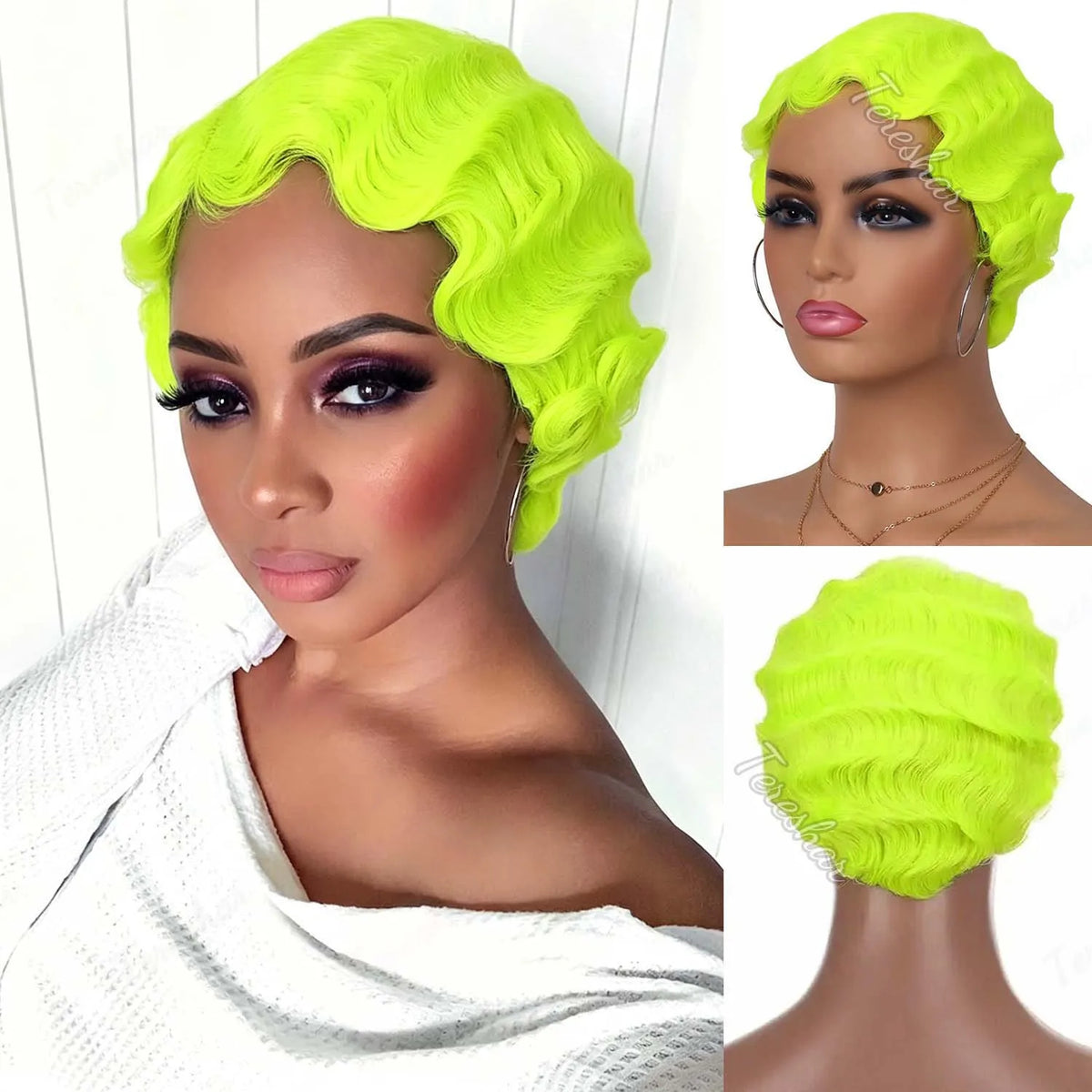 Short Finger Wave Pixie Cut Wig for Daily Wear and Vintage Style Parties