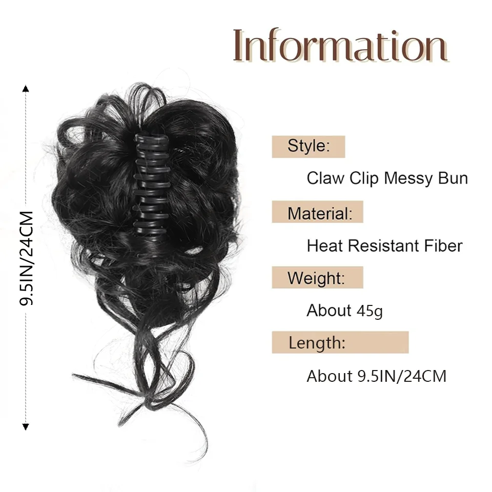 Messy Curly Hair Bun Claw Clip Extension for Instant Voluminous Updo - 3