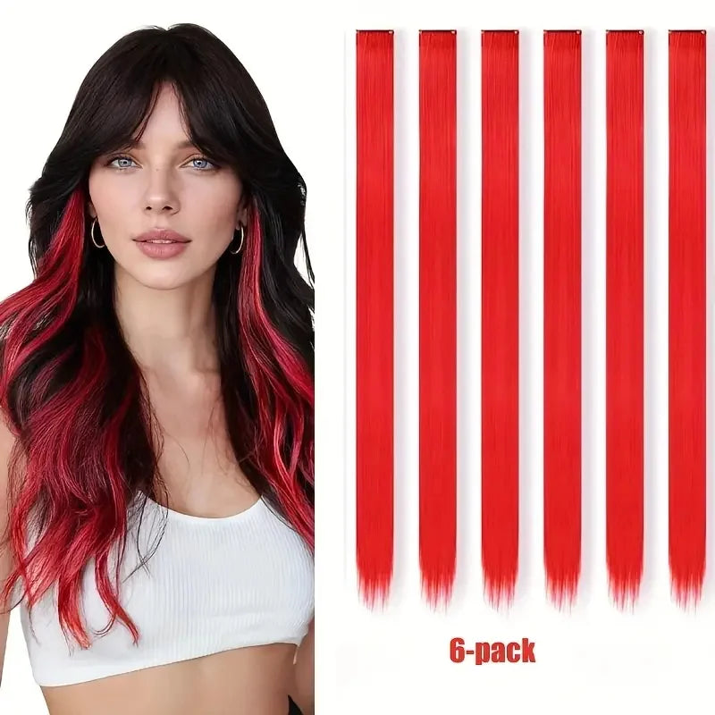 22-Inch Clip-In Colorful Hair Extensions for Parties - 12