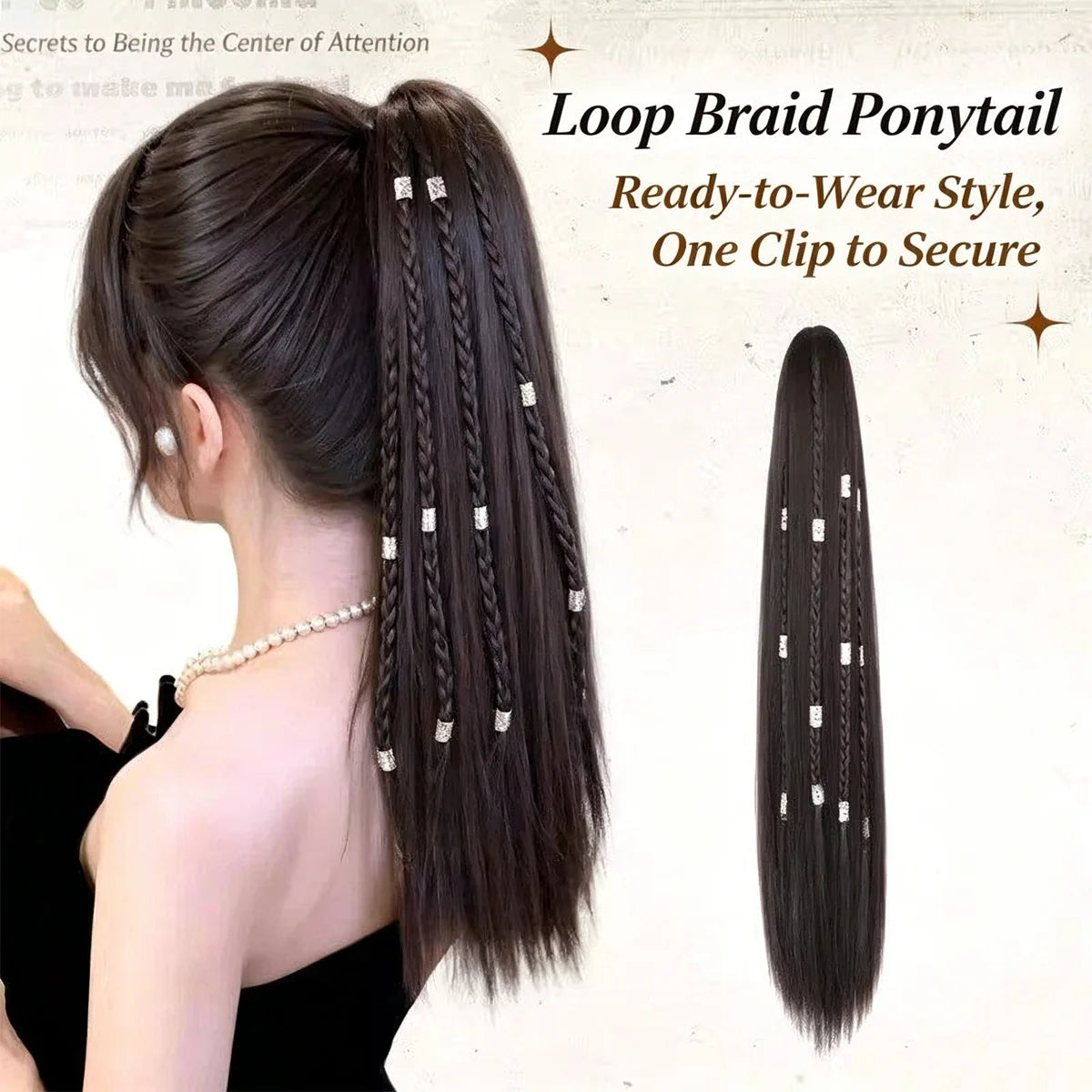 Synthetic Loop Braid Ponytail Clip In Hair Extension with Beads - 1