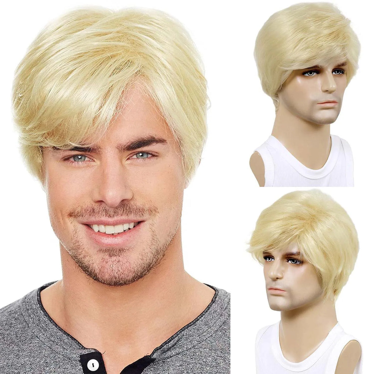 Short Straight Natural Look Synthetic Wig for Men Daily or Costume Wear