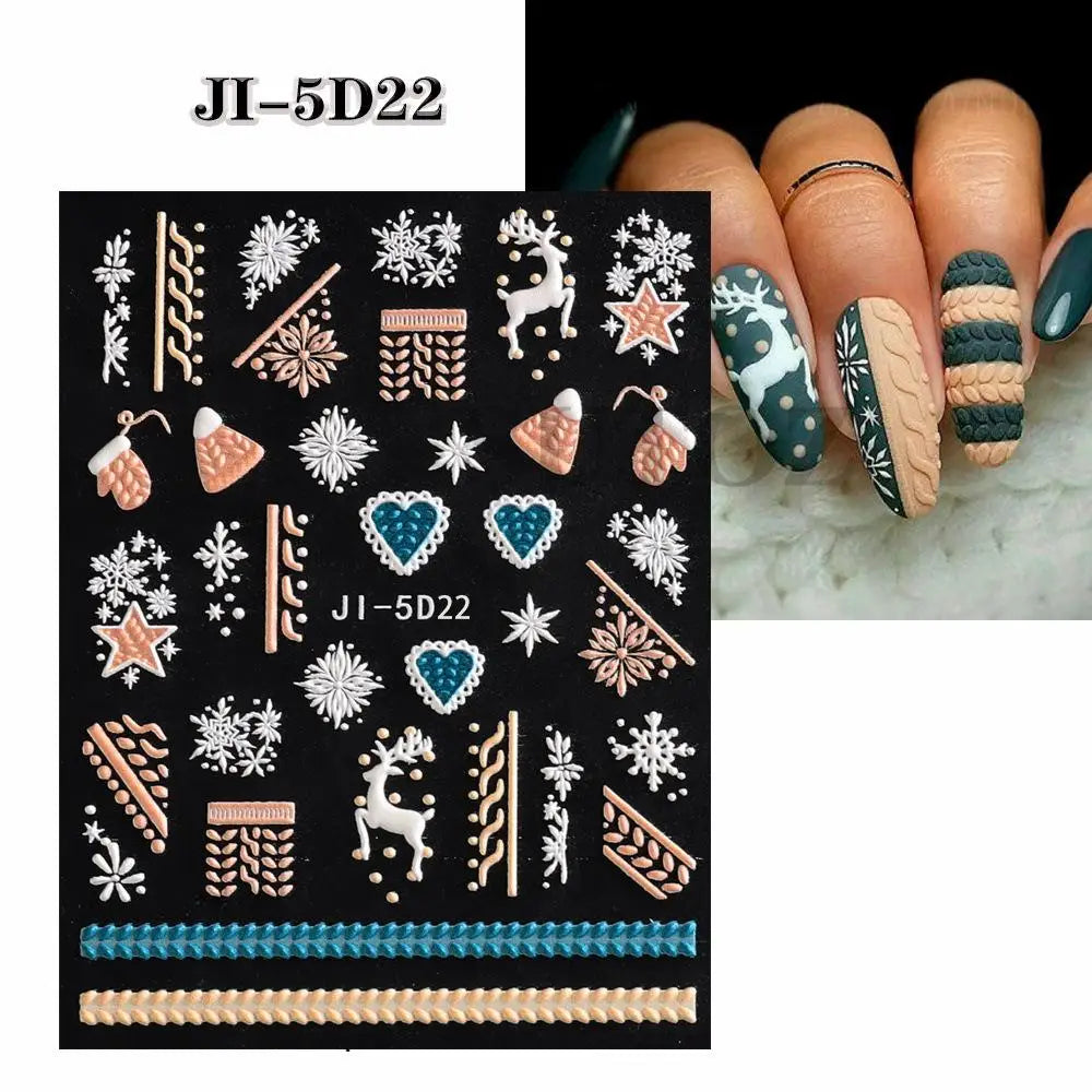 5D Embossed Christmas Nail Art Stickers for Winter Holiday Manicures - 21