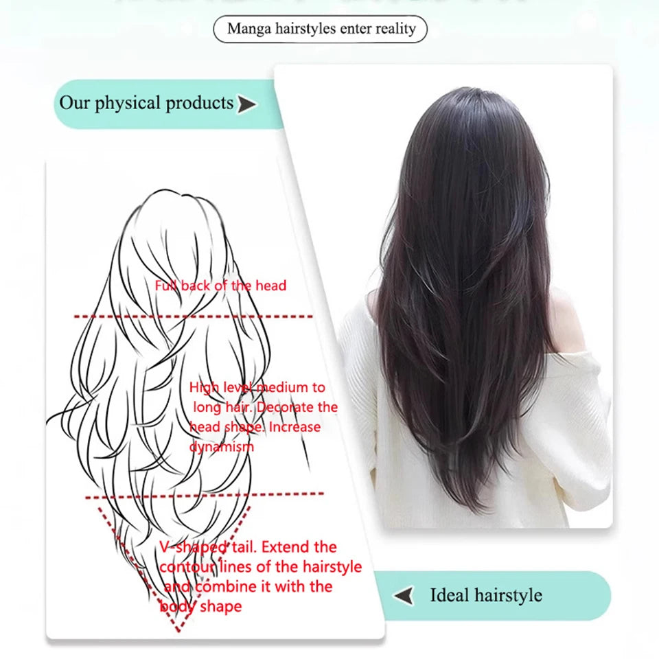 One-Piece Straight Layered Hair Extension with Clips for Women