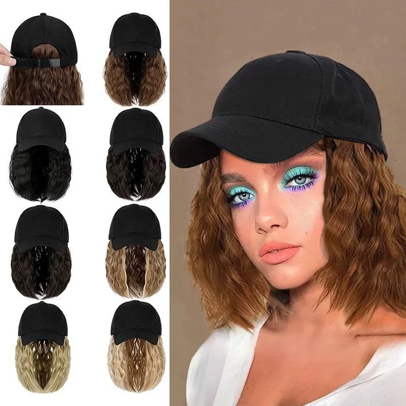 Short Wavy Curly Hair Baseball Cap Wig for Daily Wear - 1
