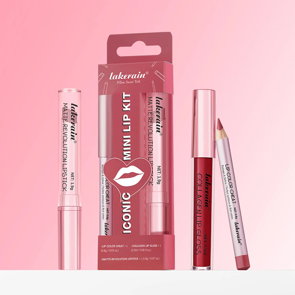 Professional 3-Piece Waterproof Matte Lipstick and Lip Gloss Makeup Set