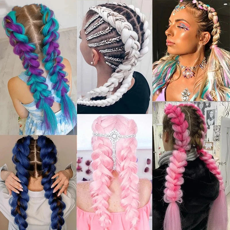 Colorful Synthetic Pre-Stretched Braiding Hair Extensions for Women