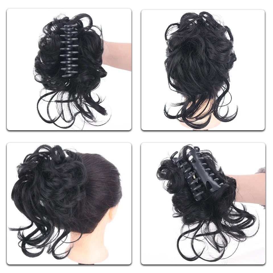 Messy Wavy Claw Clip Hair Bun Extension for Instant Volume