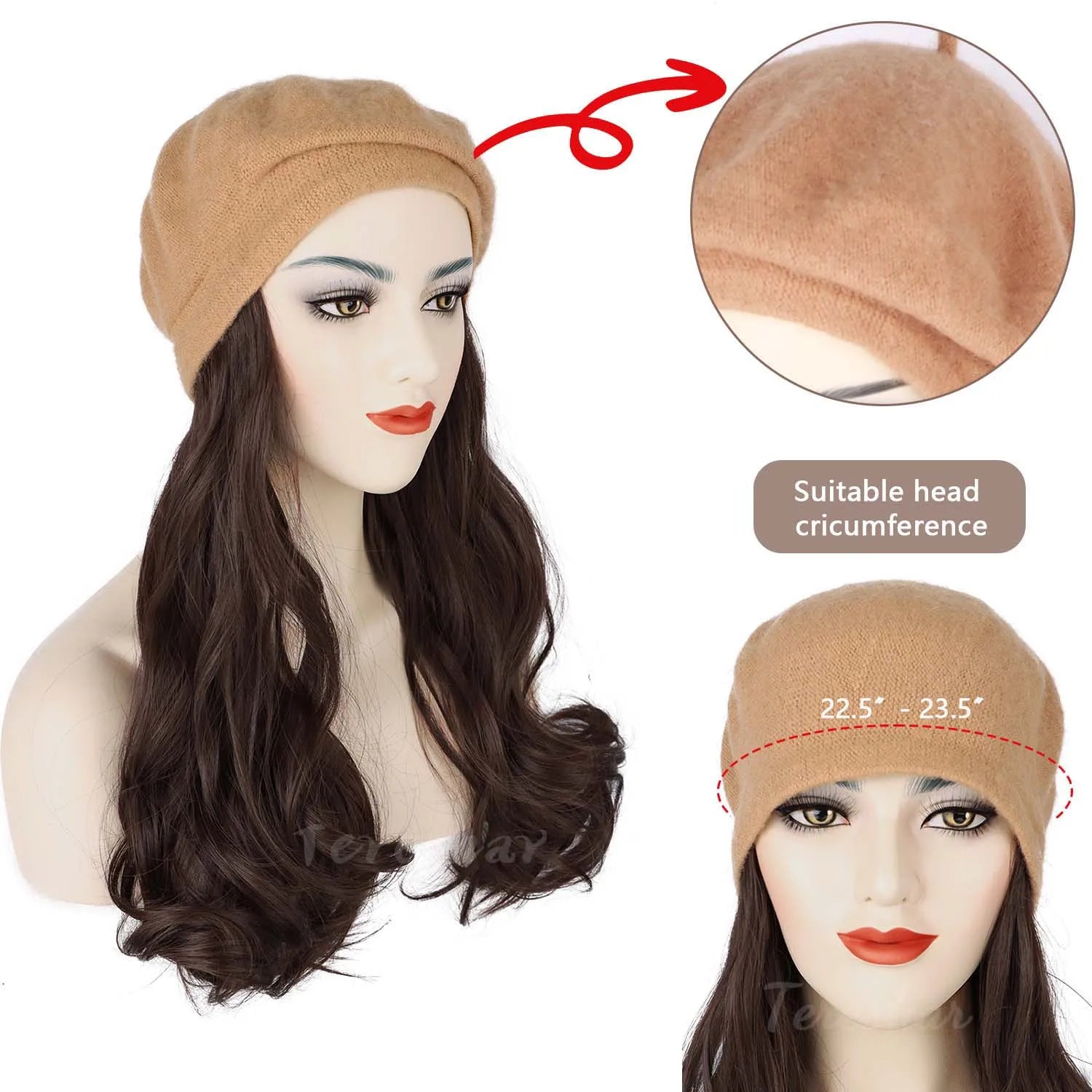 Long Curly Hair Extension Beret Hat for Women - 3
