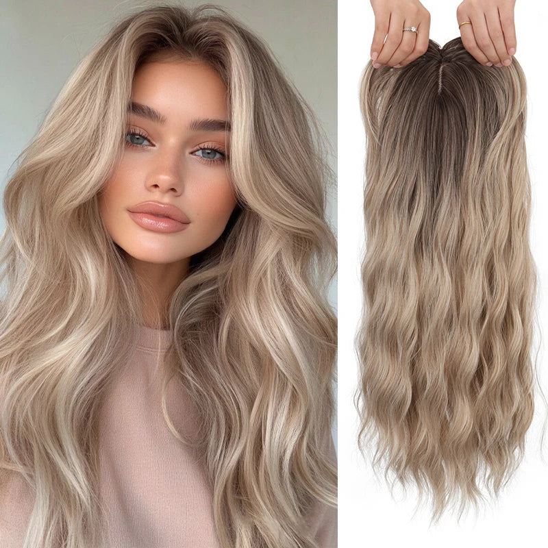Long Wavy Hair Topper with Bangs for Thinning Hair and Volume - 8