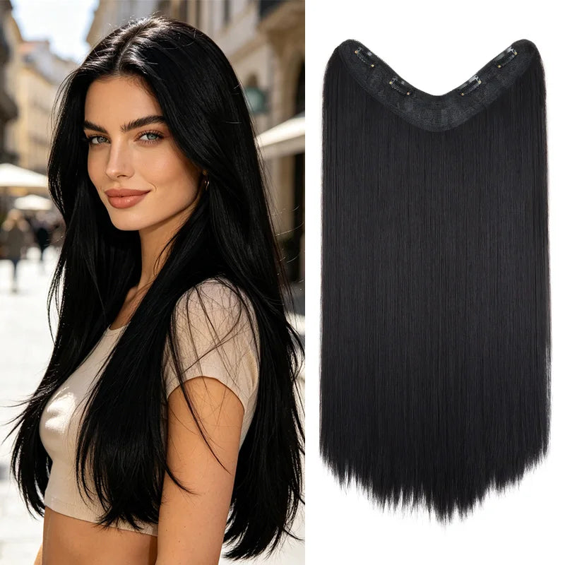 24-Inch V-Shaped Clip-In Straight Hair Extension for Women - 15