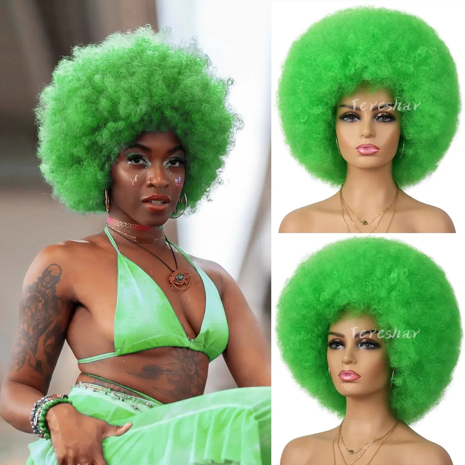 Vibrant Green Synthetic Hair Wig for Costume Parties and Holiday Events - 12