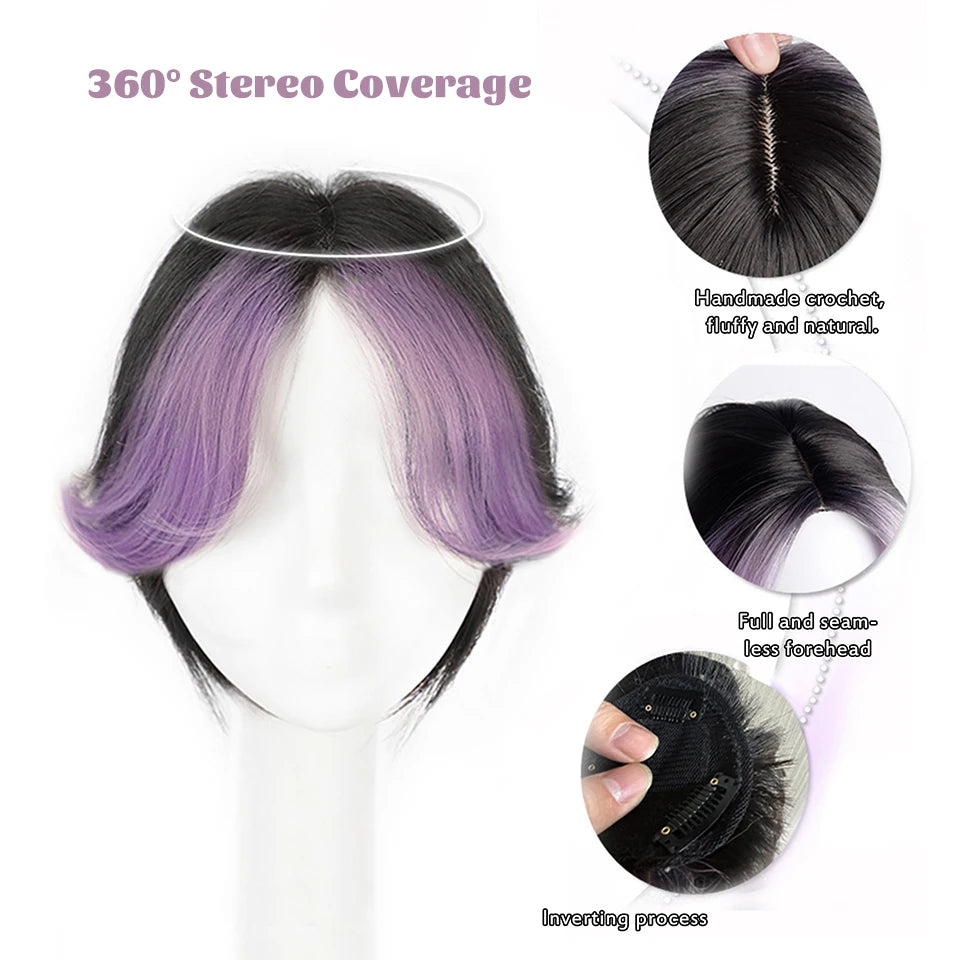 Clip-In Synthetic Hair Topper with Highlighted Middle Part Bangs - 3