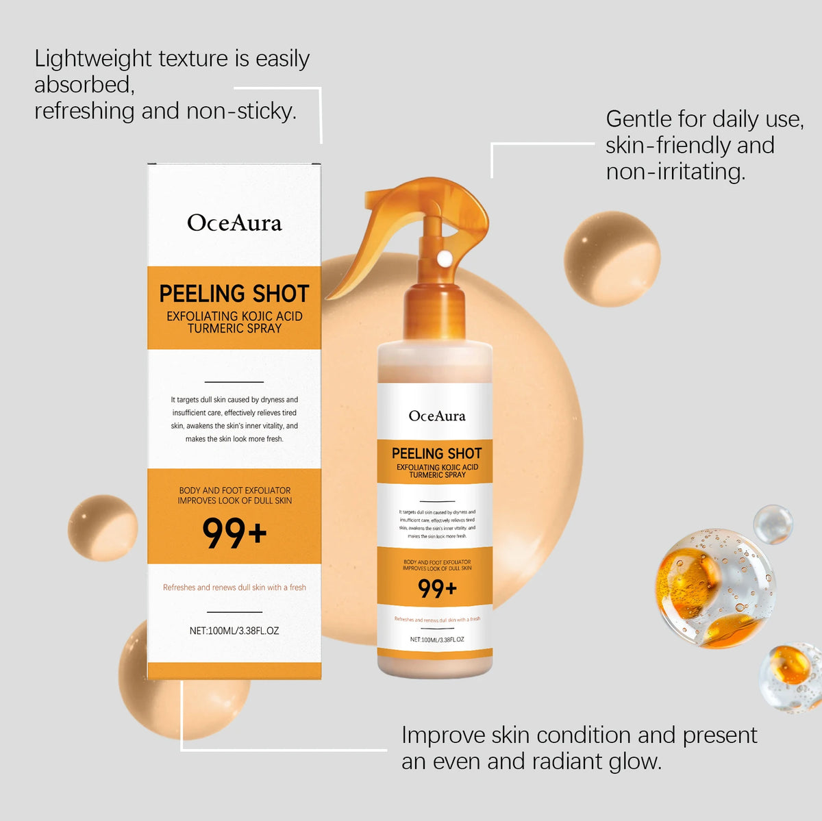 Exfoliating Body and Foot Peeling Spray for Smoother Brighter Skin