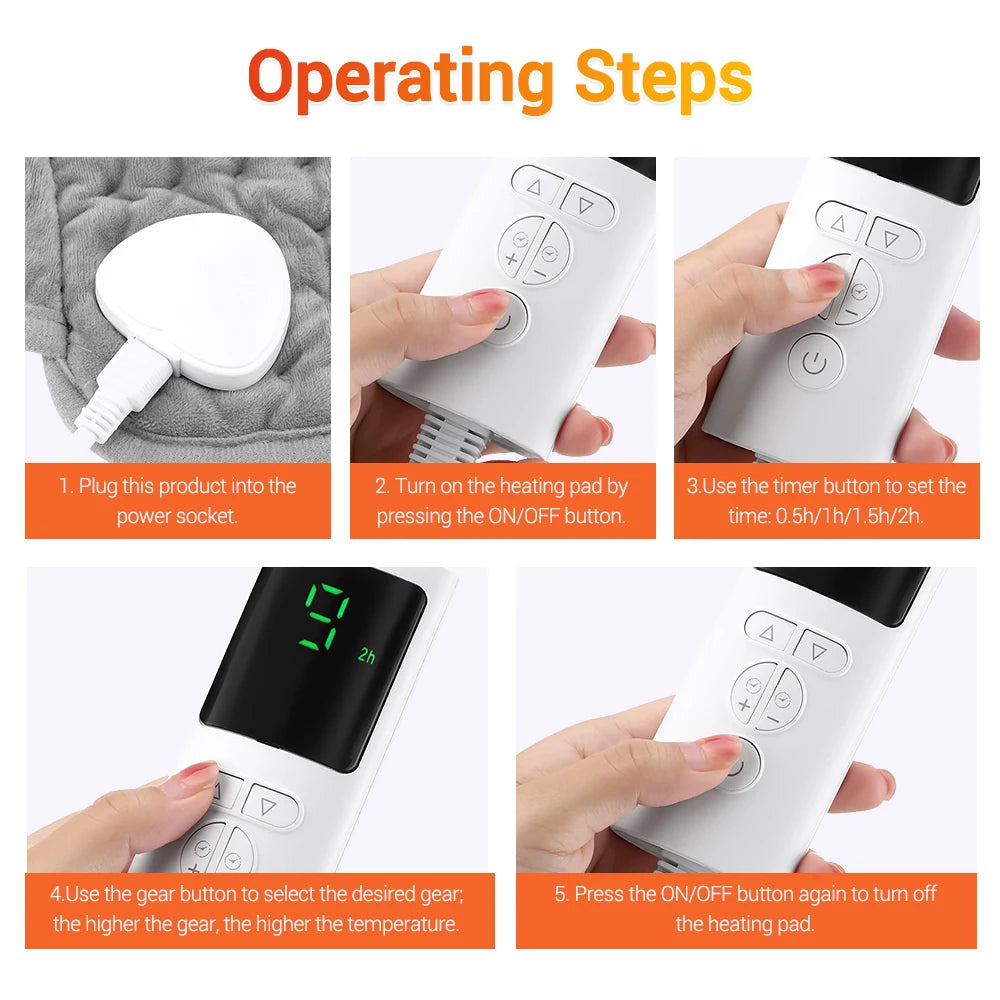 Electric Heating Pad with Adjustable Temperature and Timer for Pain Relief