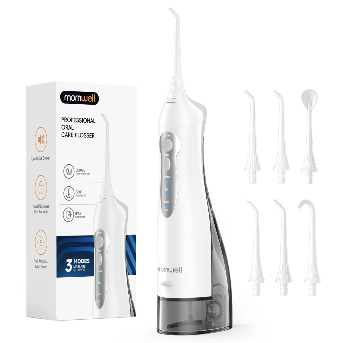 Portable Cordless Water Flosser with 6 Tips and 3 Modes for Teeth Cleaning