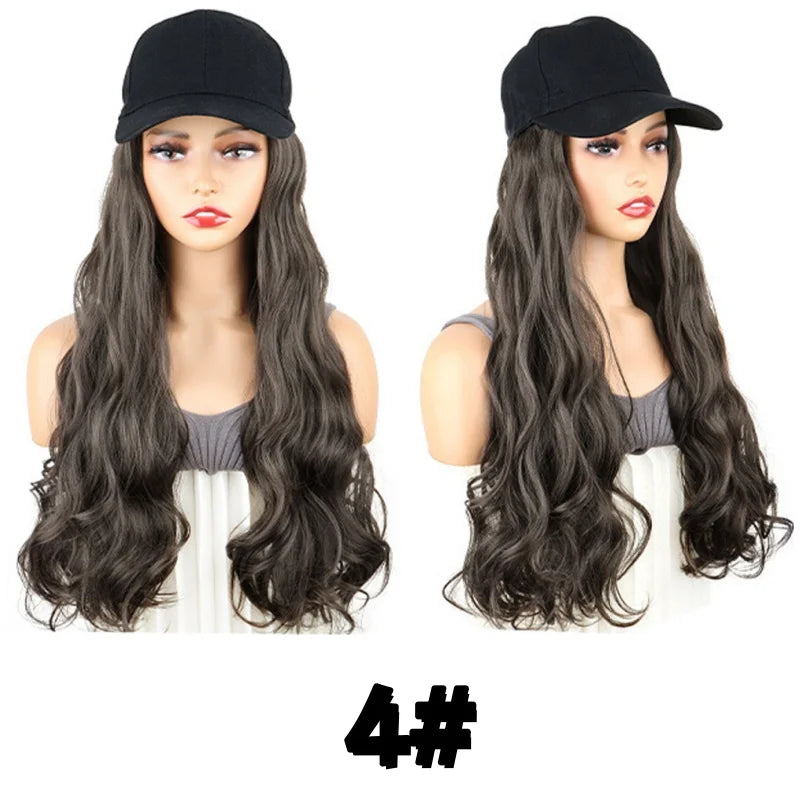 Long Curly Hair Wig with Integrated Baseball Cap for Easy Styling - 15