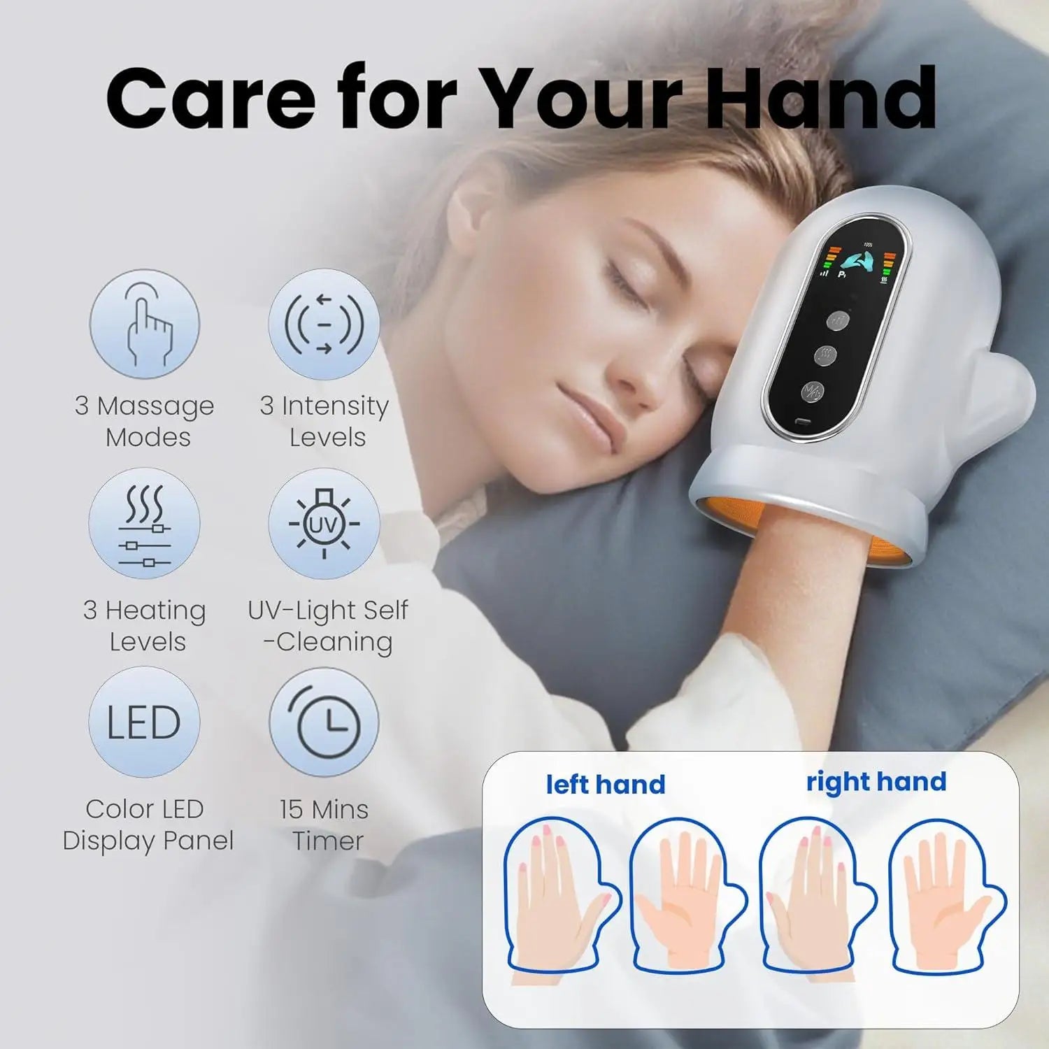 Electric Hand and Wrist Compression Massager with Heat and UV Cleaning - 2