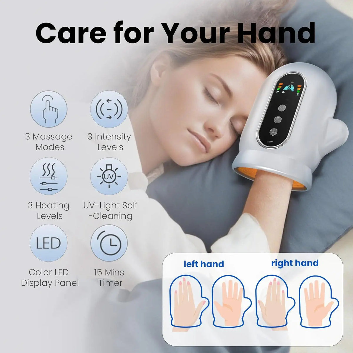 Electric Hand and Wrist Compression Massager with Heat and UV Cleaning