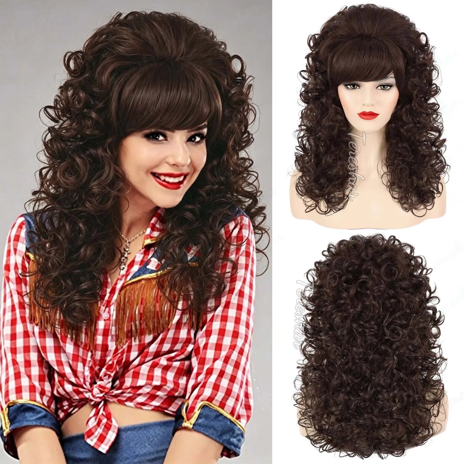 Retro 60s and 70s Voluminous Curly Beehive Costume Wig for Women - 15
