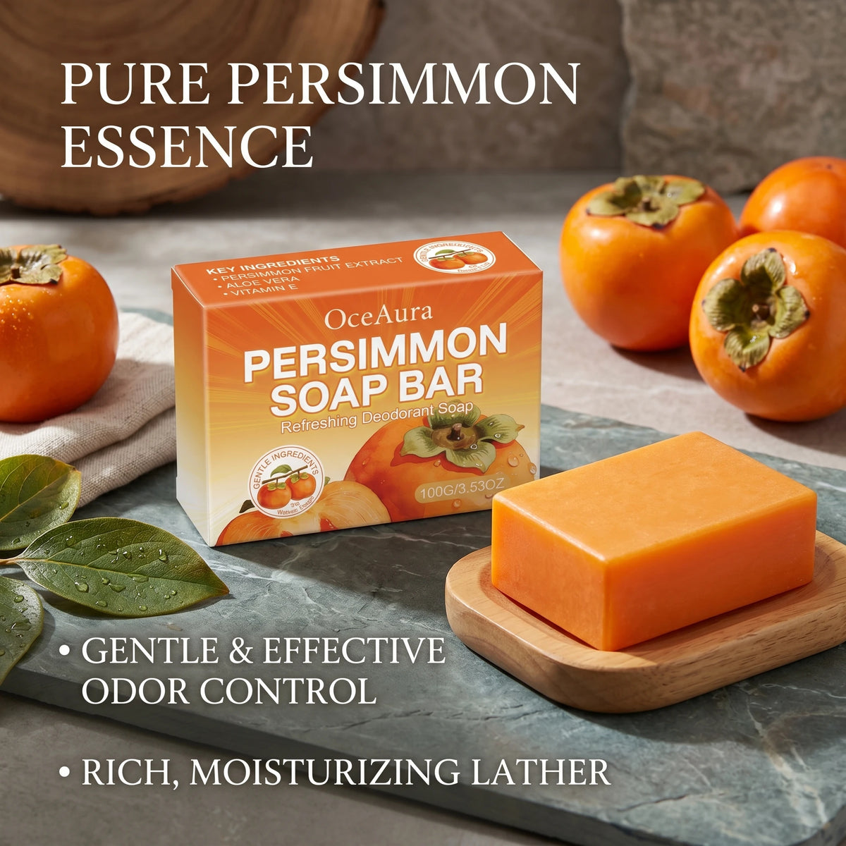 Natural Persimmon Deodorizing Soap Bar for Refreshing Body Odor Control