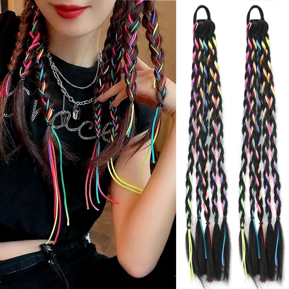 Colorful Synthetic Braided Ponytail Extension for Parties and Events