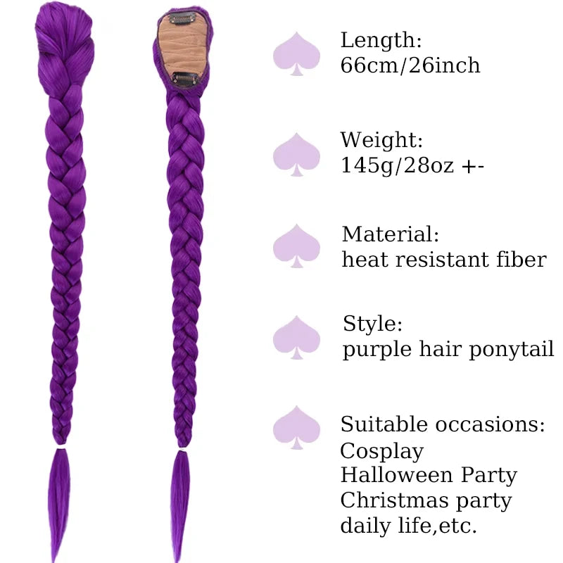 Purple Braided Ponytail Extension for Cosplay and Parties - 2