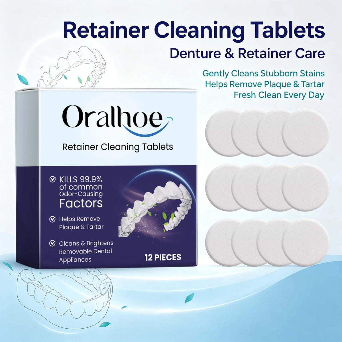 Effervescent Denture and Retainer Cleaning Tablets for Daily Oral Hygiene