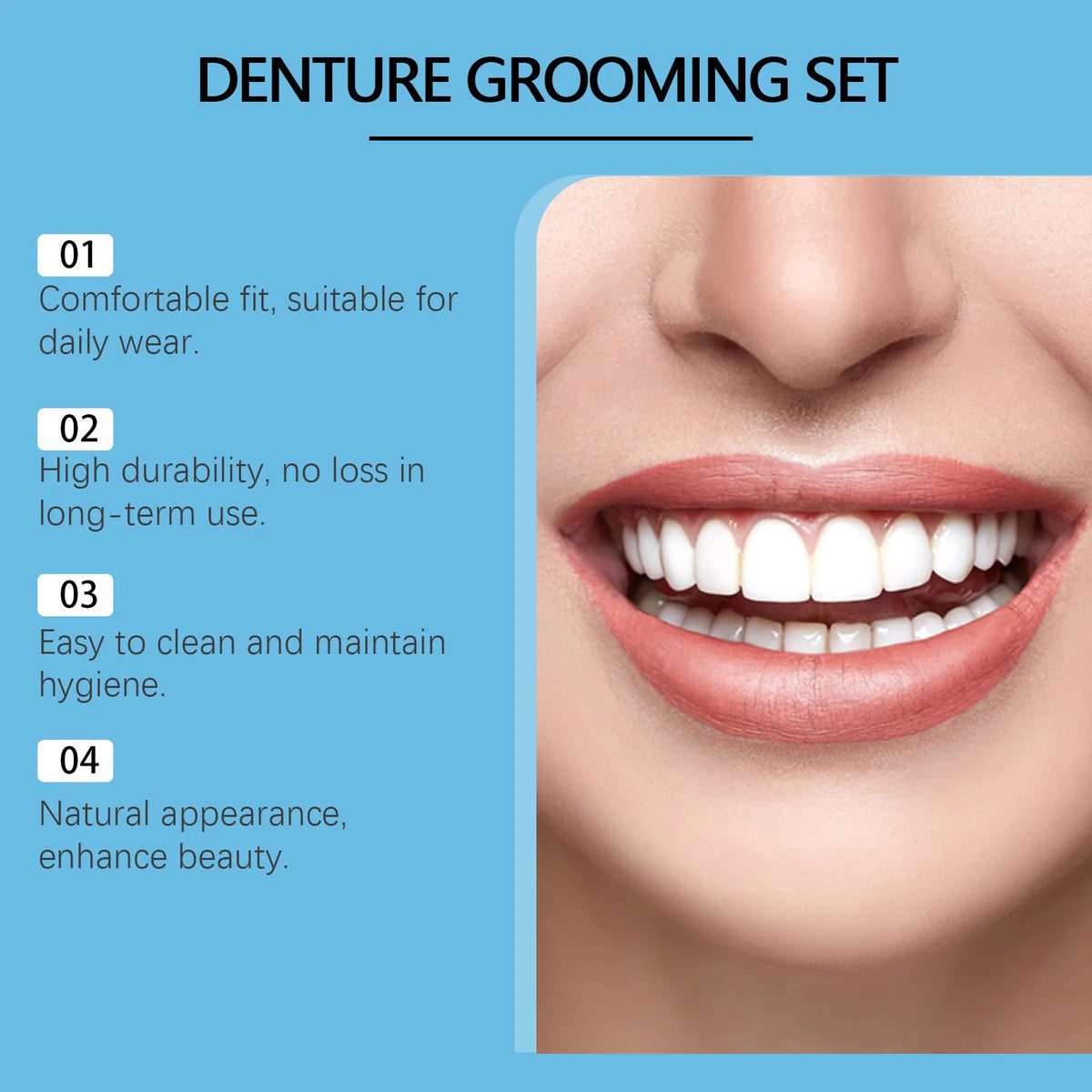 Snap-On Silicone Denture Set for Instant Smile Transformation