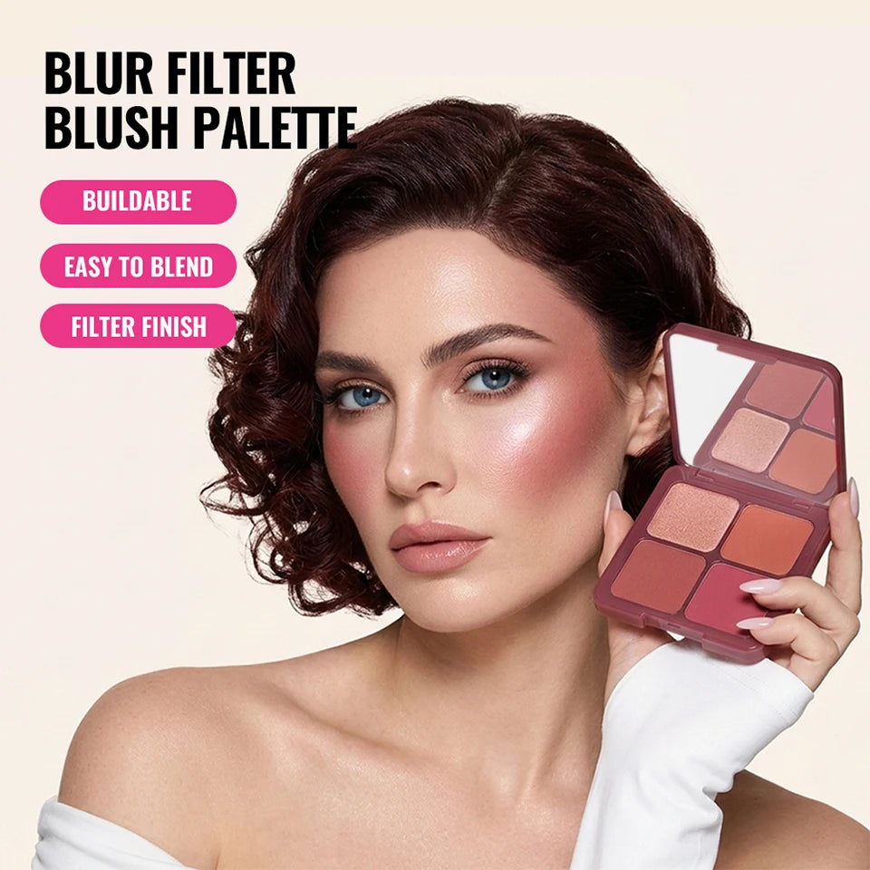 4-Color Matte Blush Palette with Professional Makeup Brush - 10