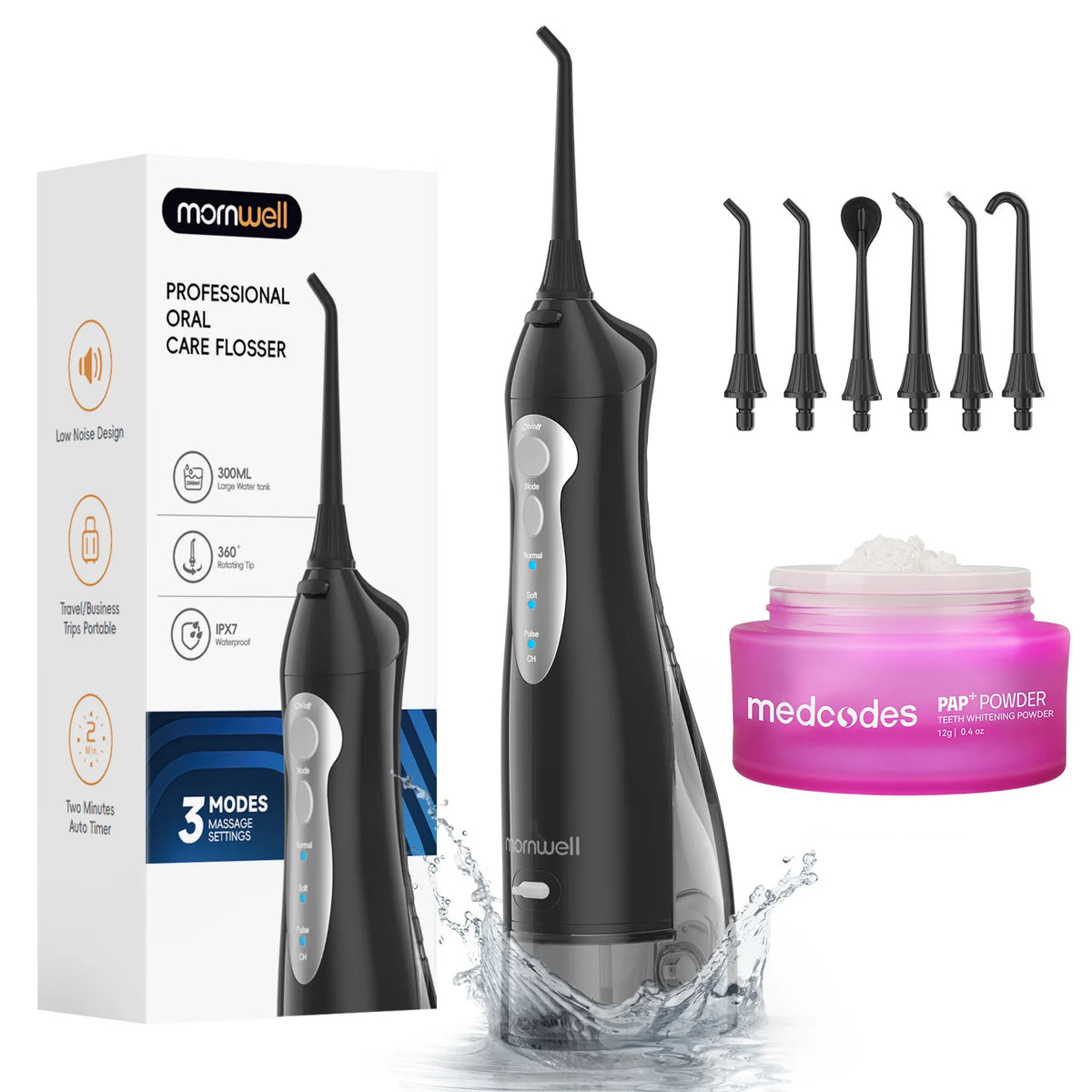 Cordless Water Flosser with 3 Modes and 6 Nozzles for Oral Hygiene