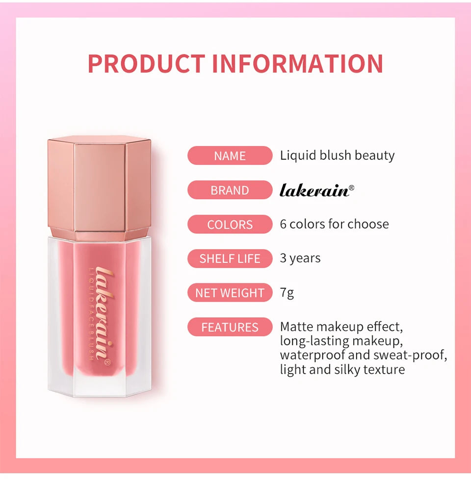 Waterproof Liquid Blush with Built-in Applicator for Natural Matte Finish